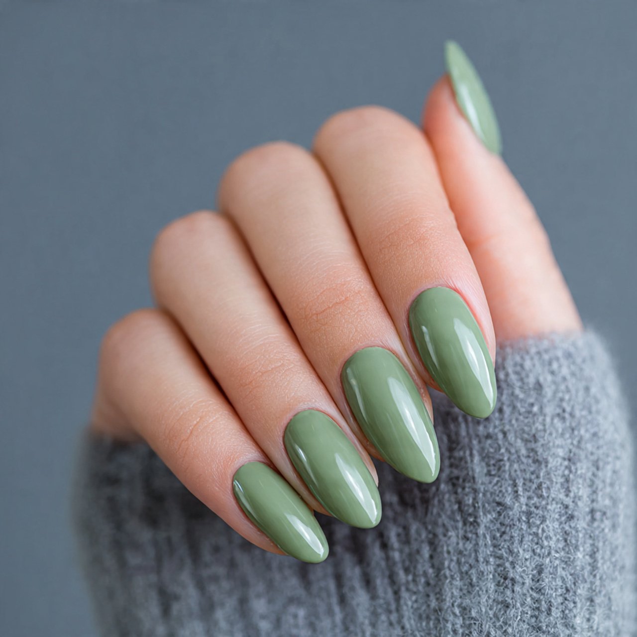 sage green gloss gel nails