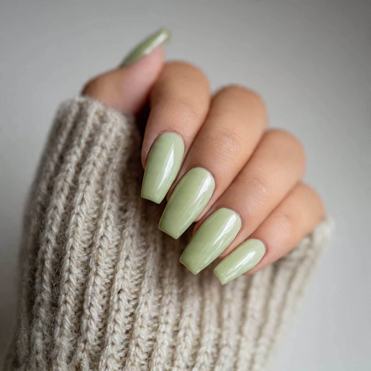 sage green minimalist acrylics nails