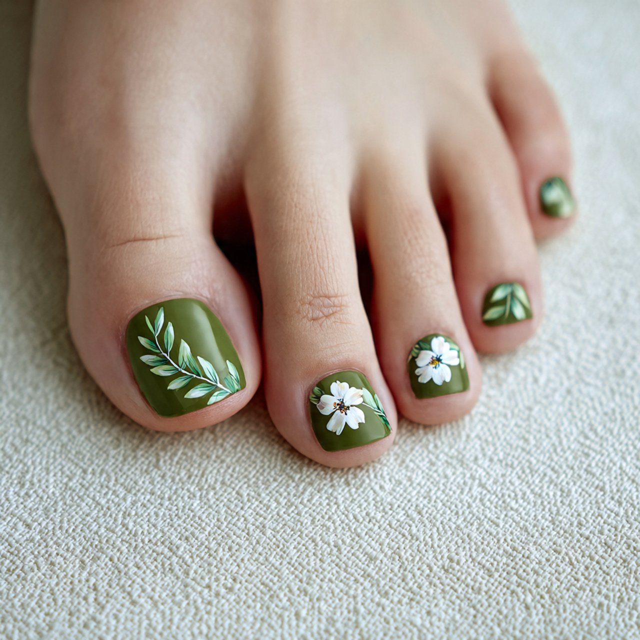sage green toe nail designs