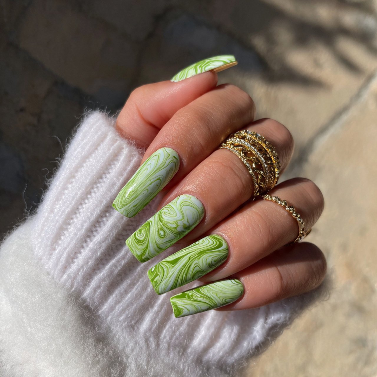 sage swirl short coffin nails slaying nails