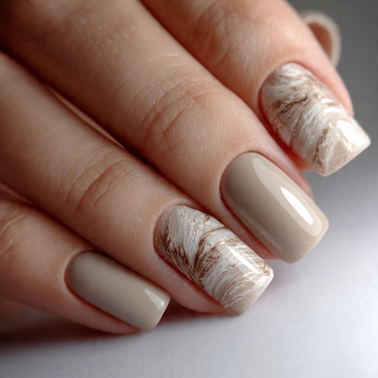 sand beige nails with abstract brush strokes cool