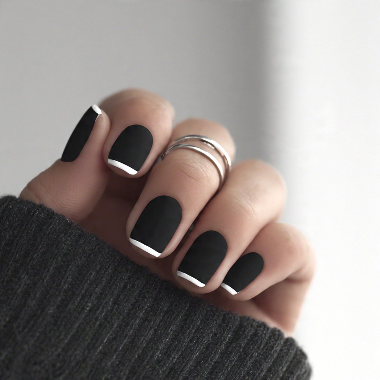satin matte with glossy micro tips attractive nail