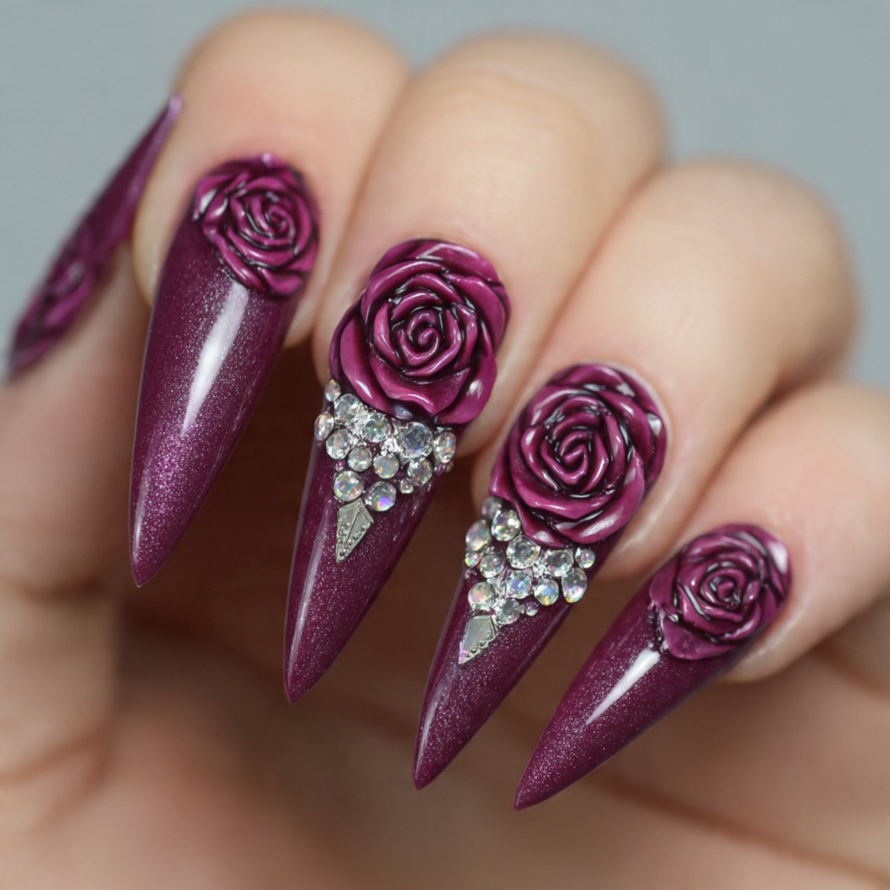sculpted rose 3d statement nails