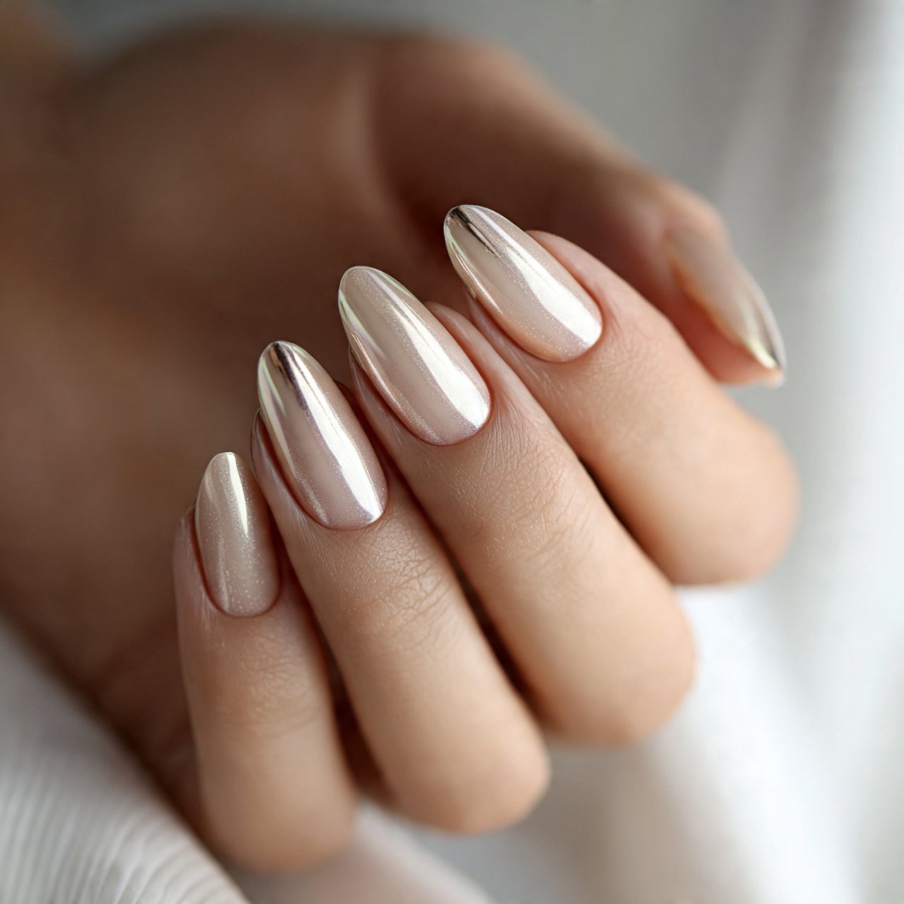 sheer neutral nails with mirror glaze nails
