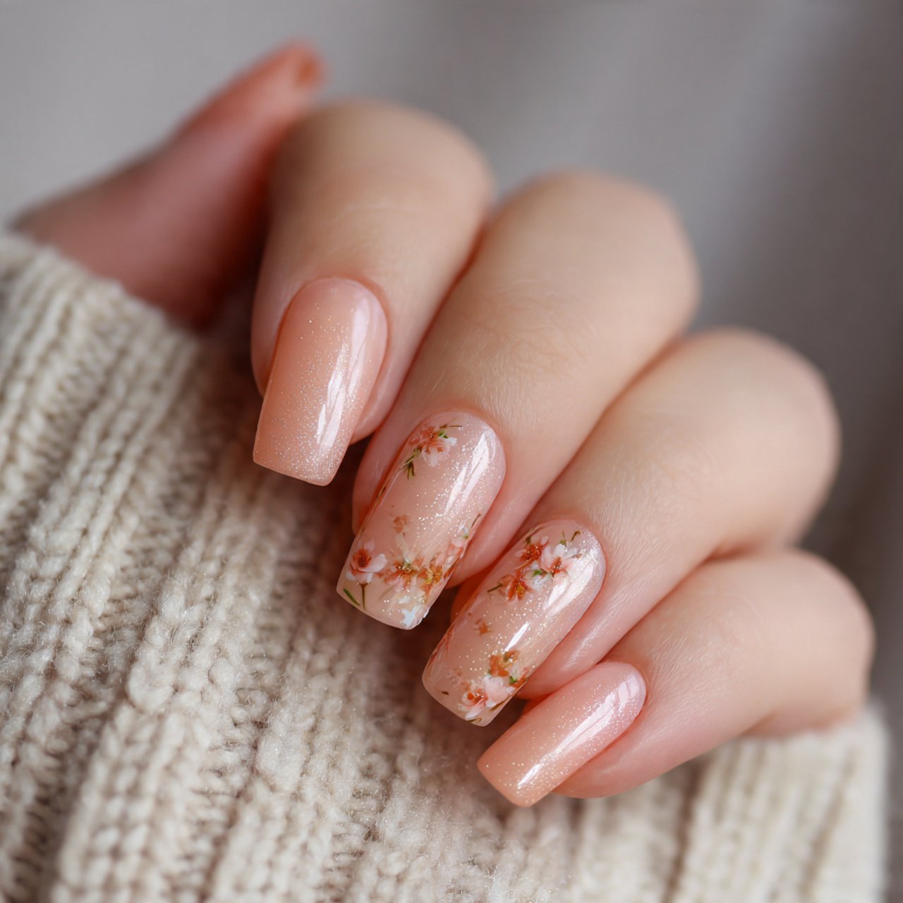 sheer peach blush nails