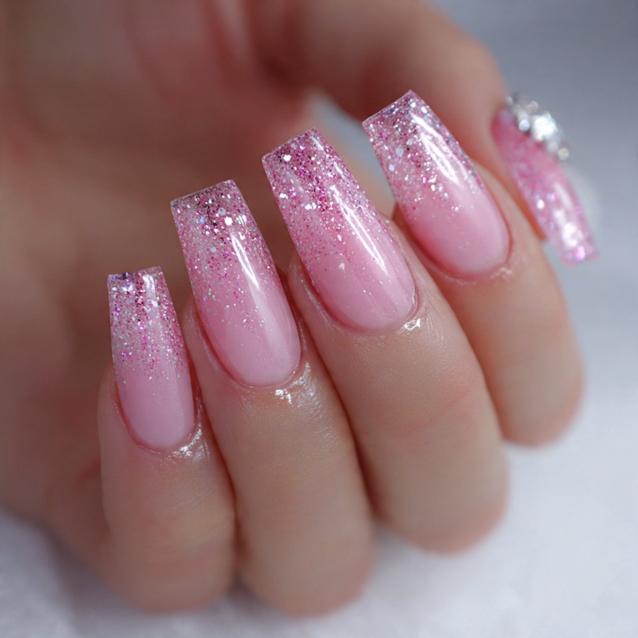 sheer pink glitter nails stunning nails