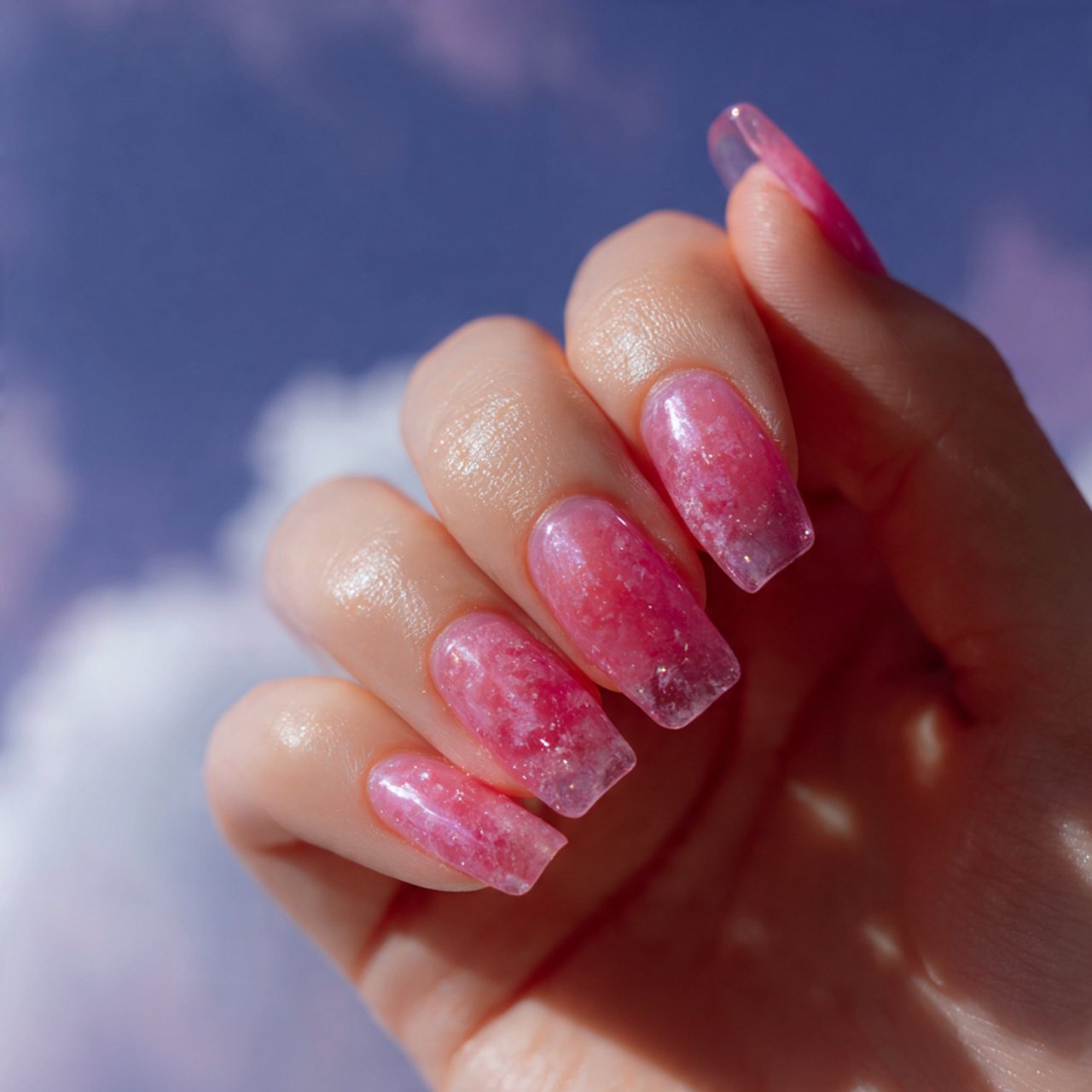 sheer pink jelly summer nails