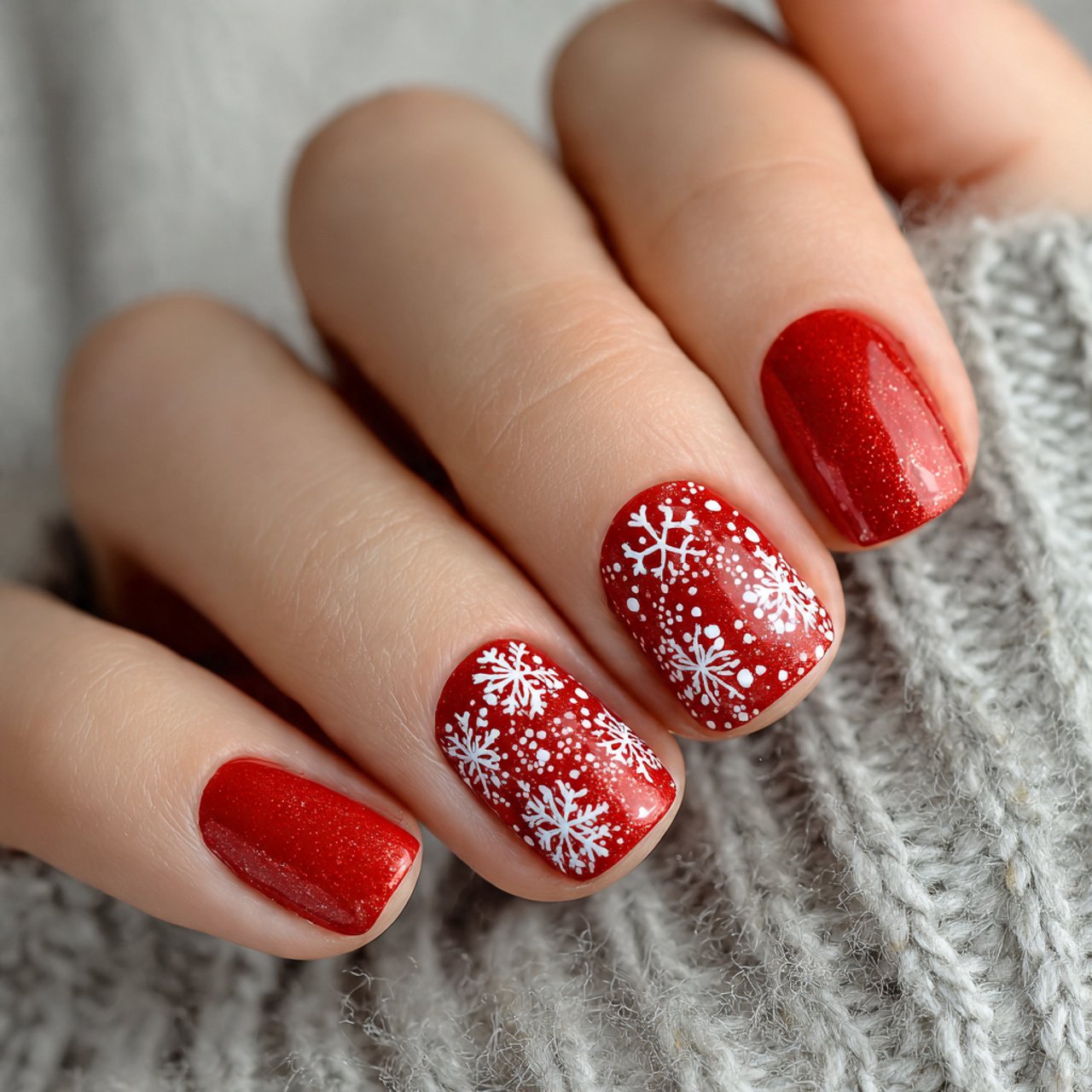 short bright red christmas nails