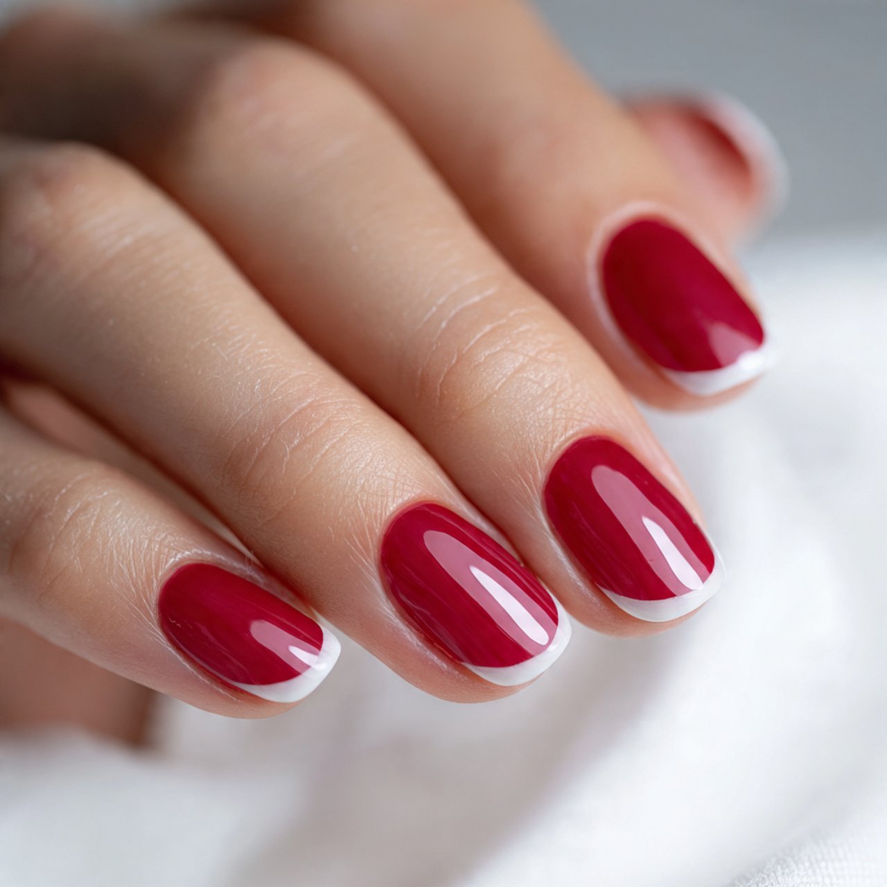 short red micro french nails