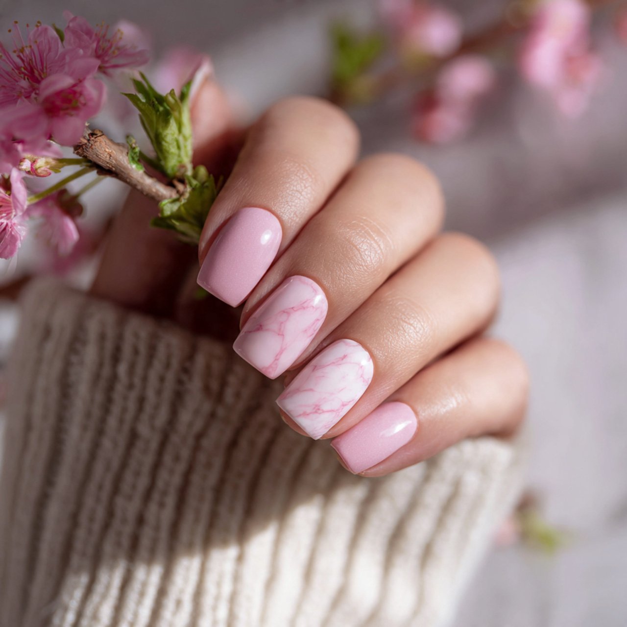 short soap nails with a spring tint nails