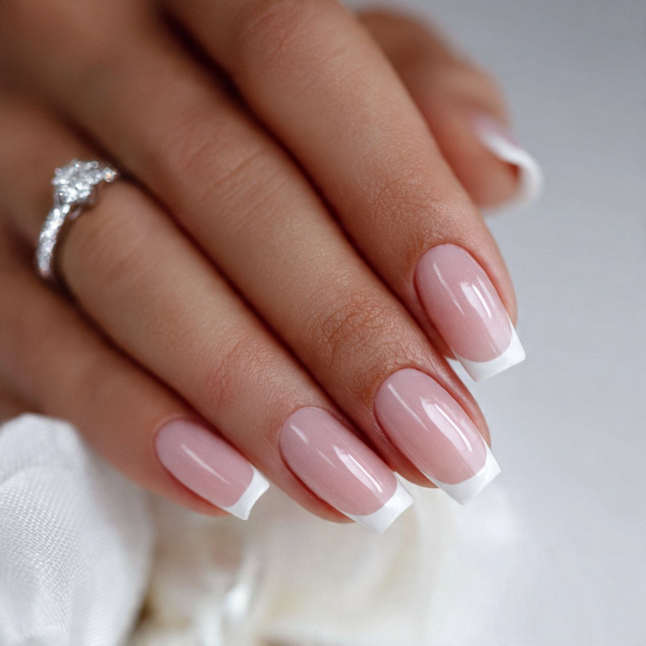 side french short coffin nails natural nails