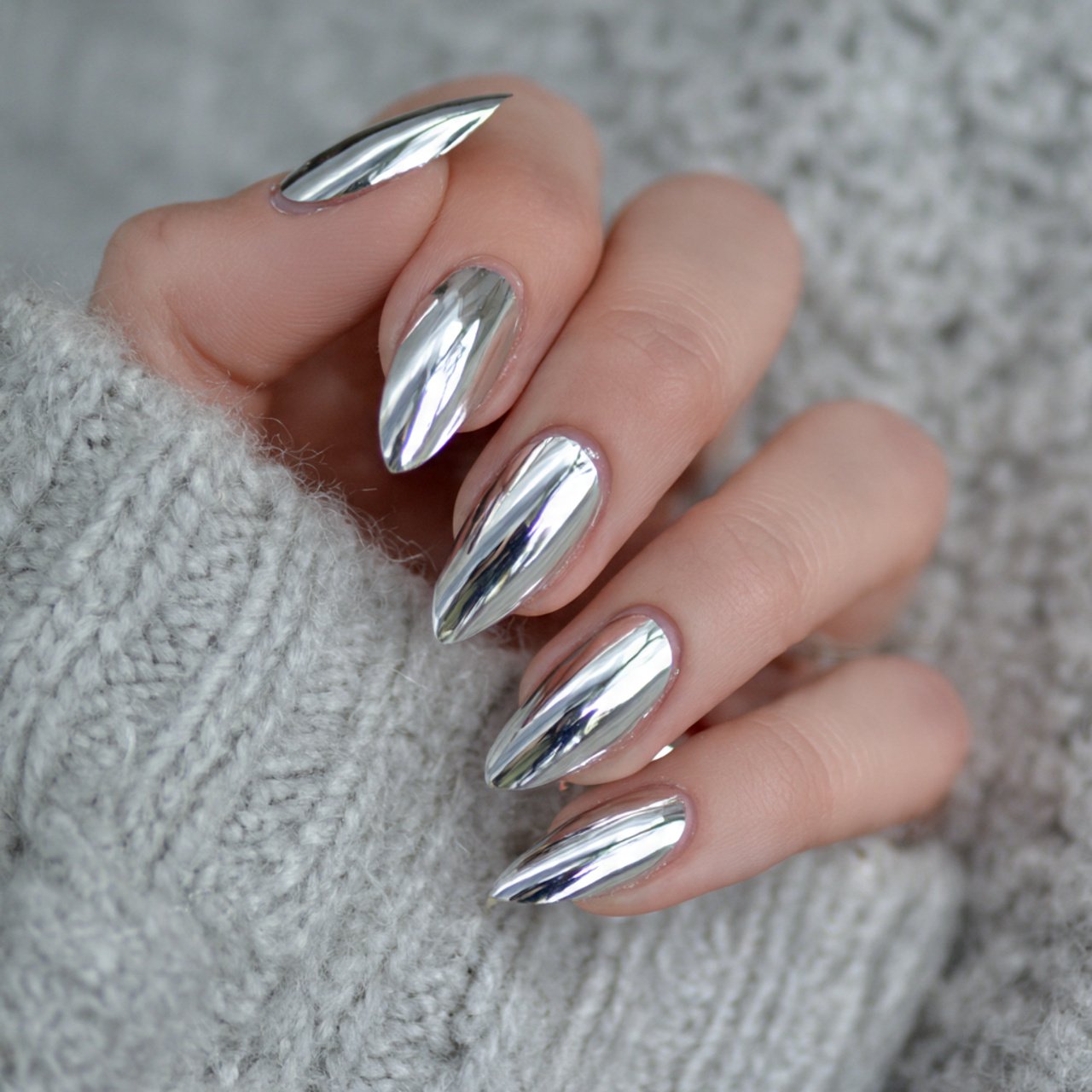 silver chrome french slaying nails