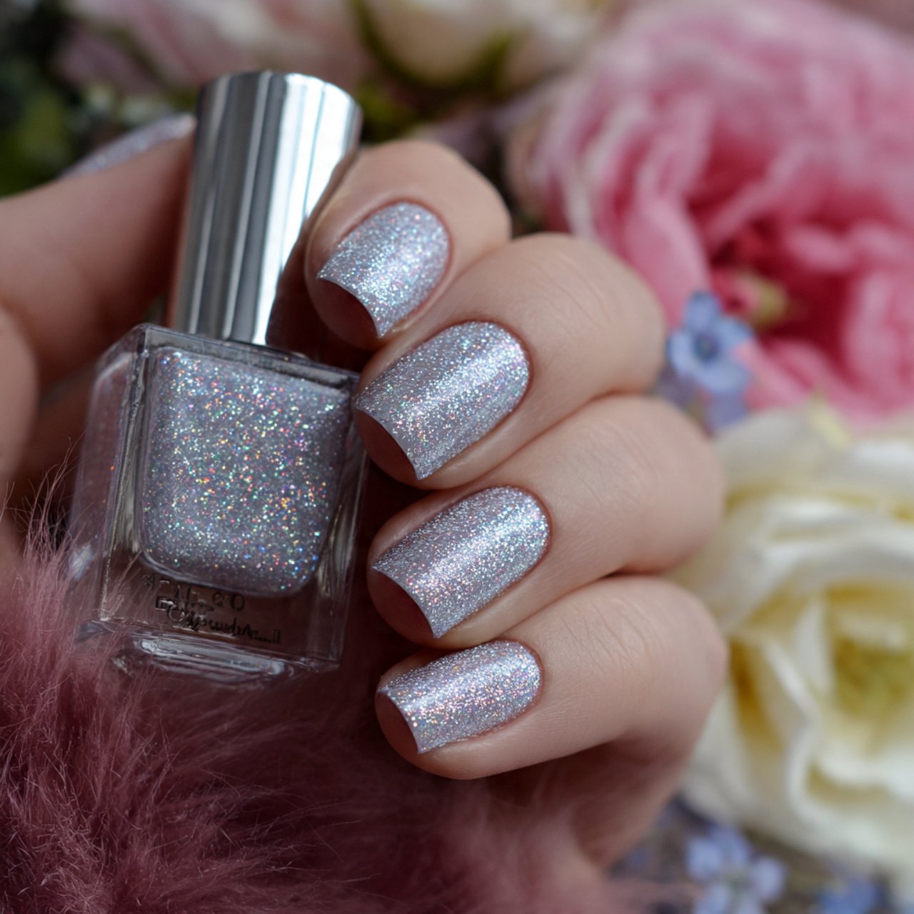 silver micro glitter nails