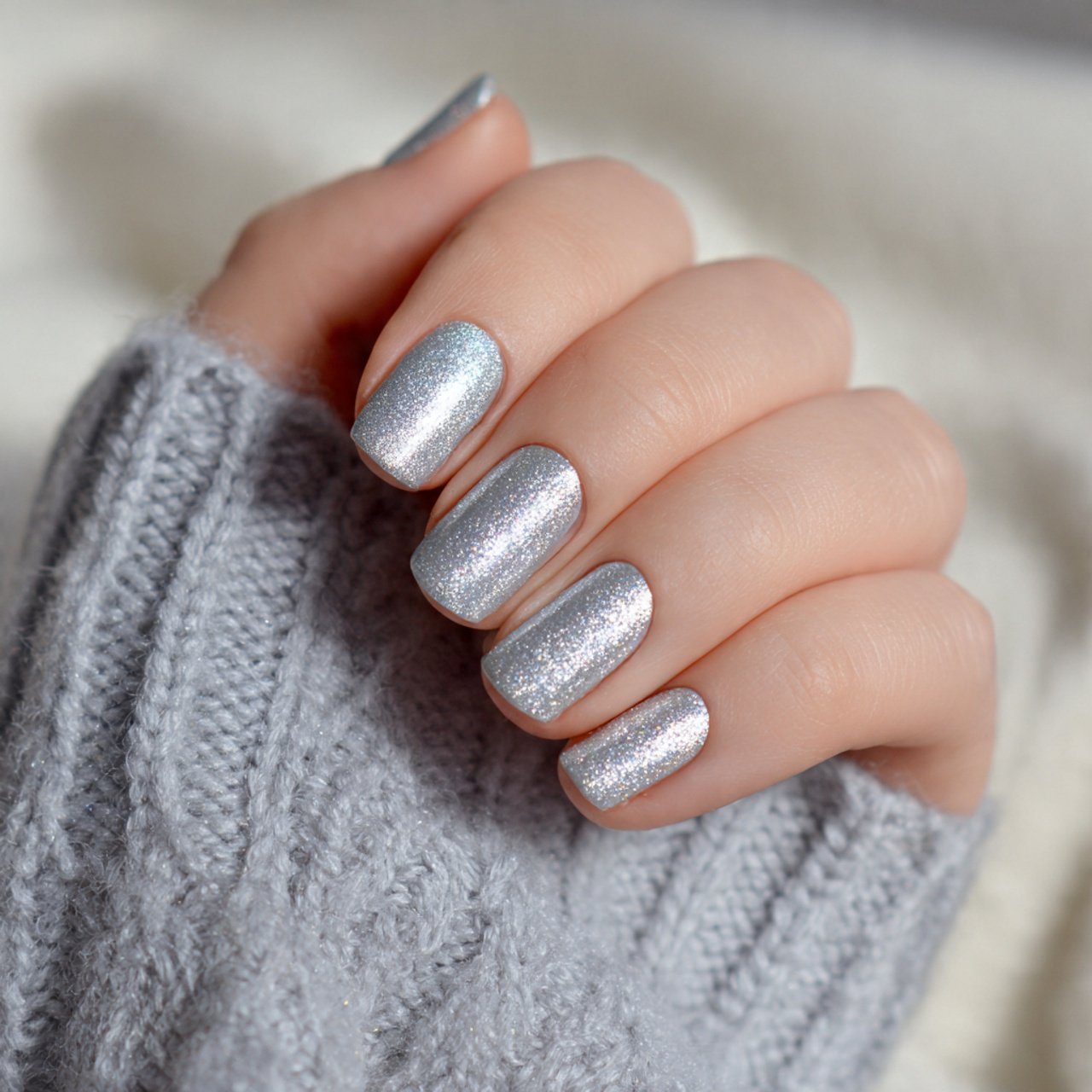 silver micro shimmer nails