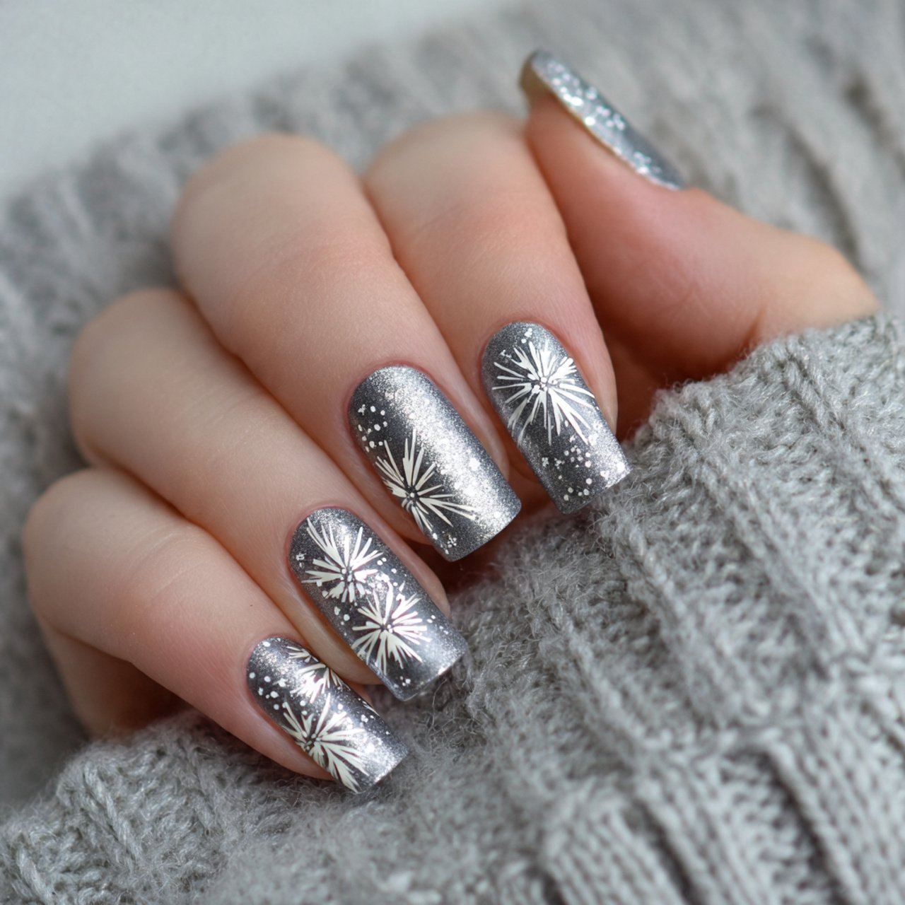 silver starburst birthday nails nature look nails
