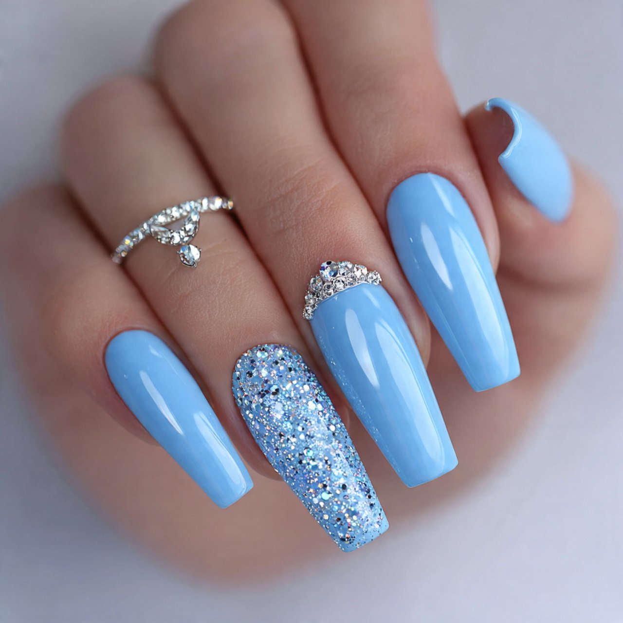 sky blue gloss nails