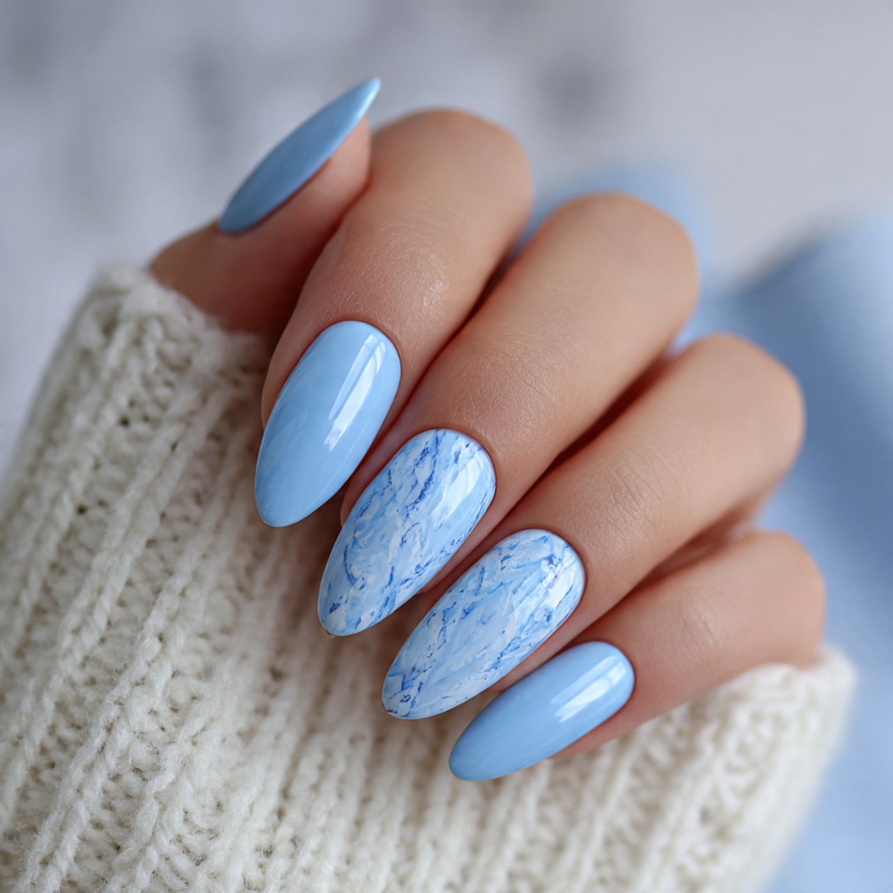 sky blue summer gel nails