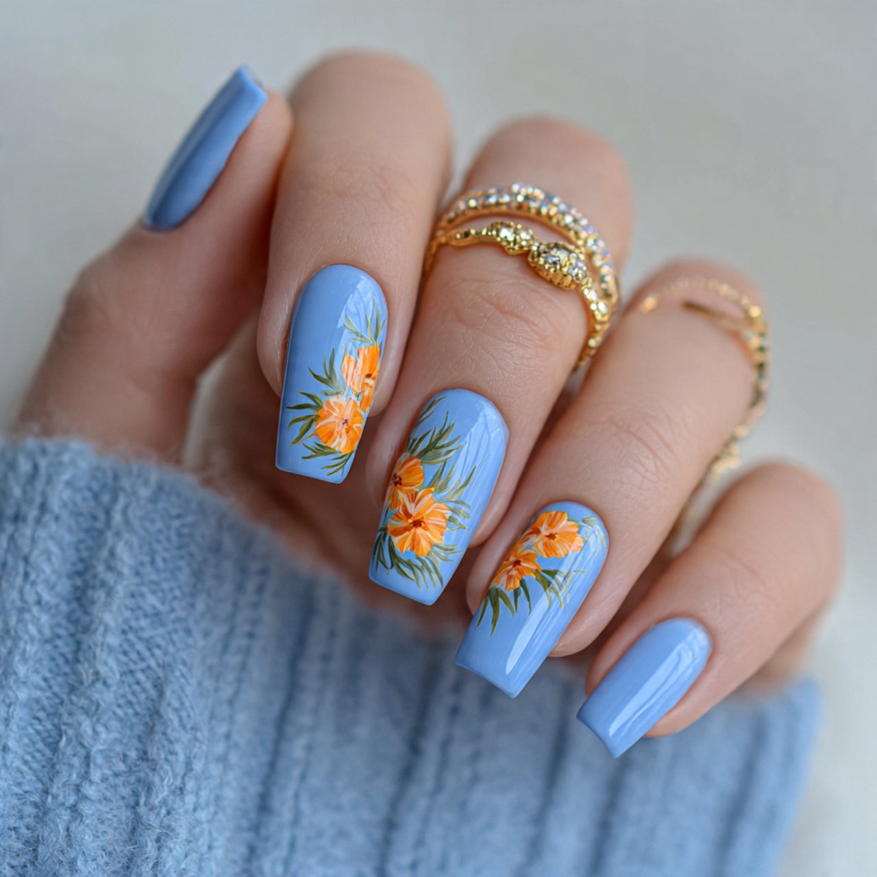 sky blue summer square nails