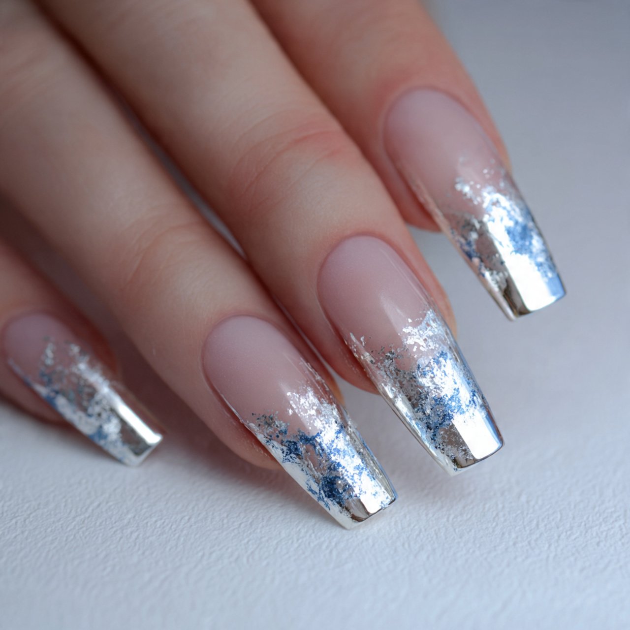 snow chrome french nails