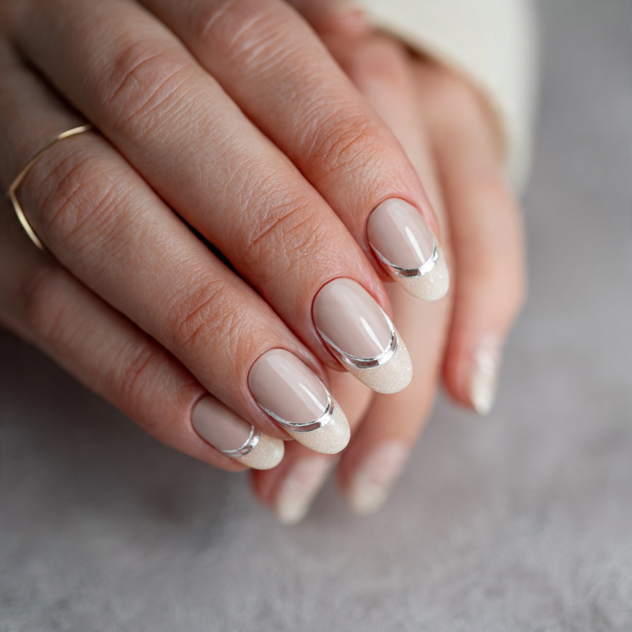 soft beige half moons beautiful nails