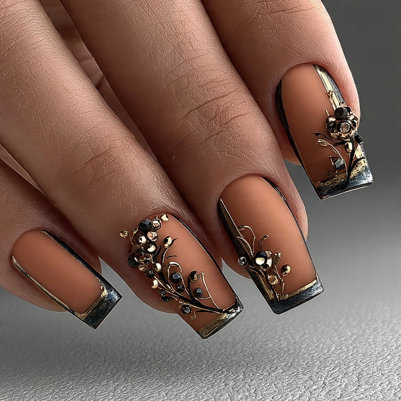 soft blush square nails with tiny crystals nature