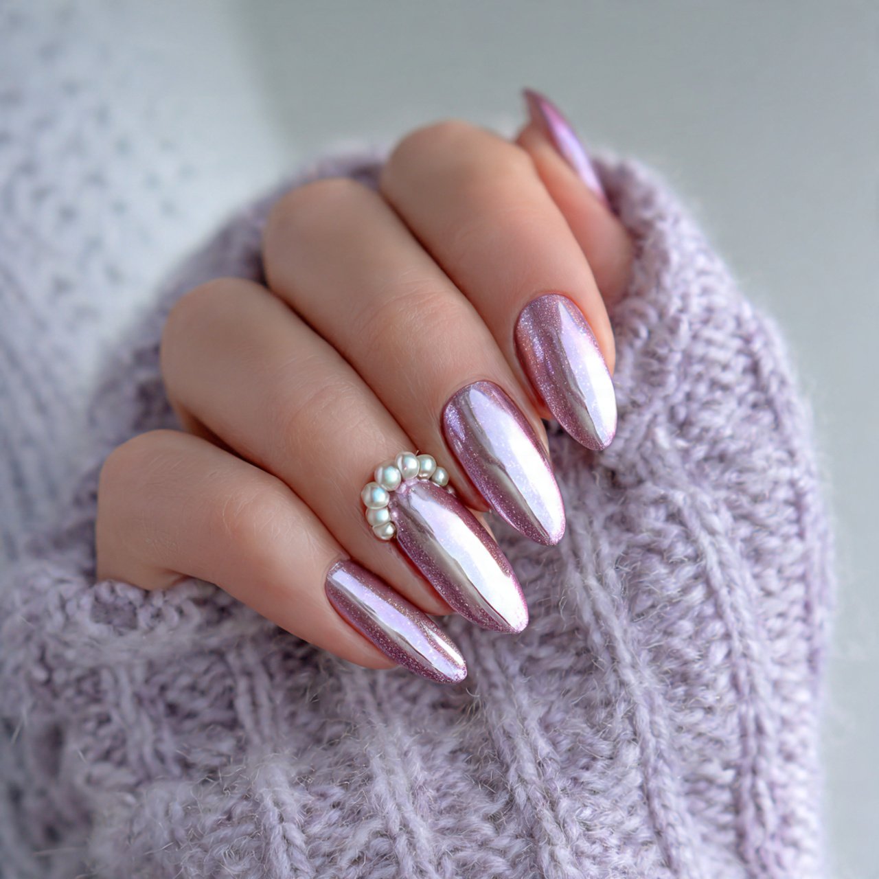 soft chrome pearl nails