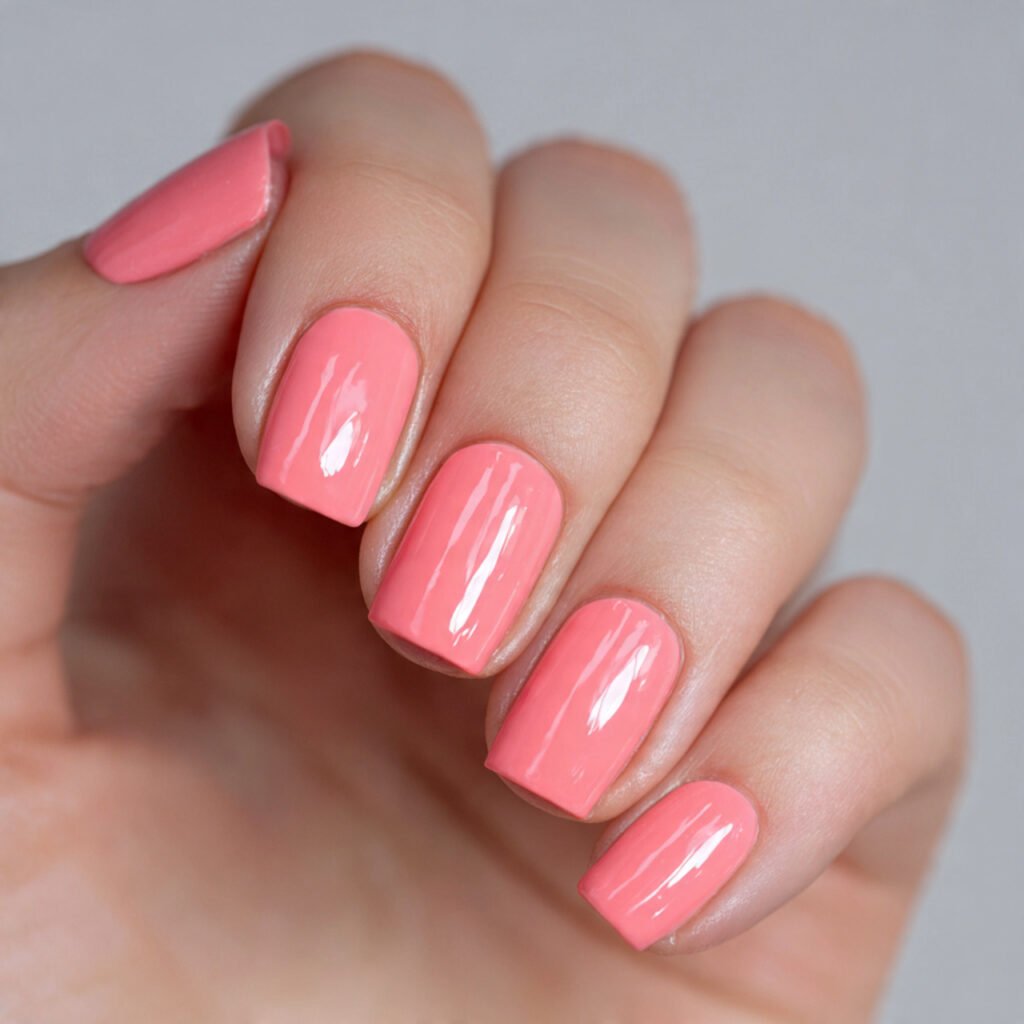 soft coral short square nails