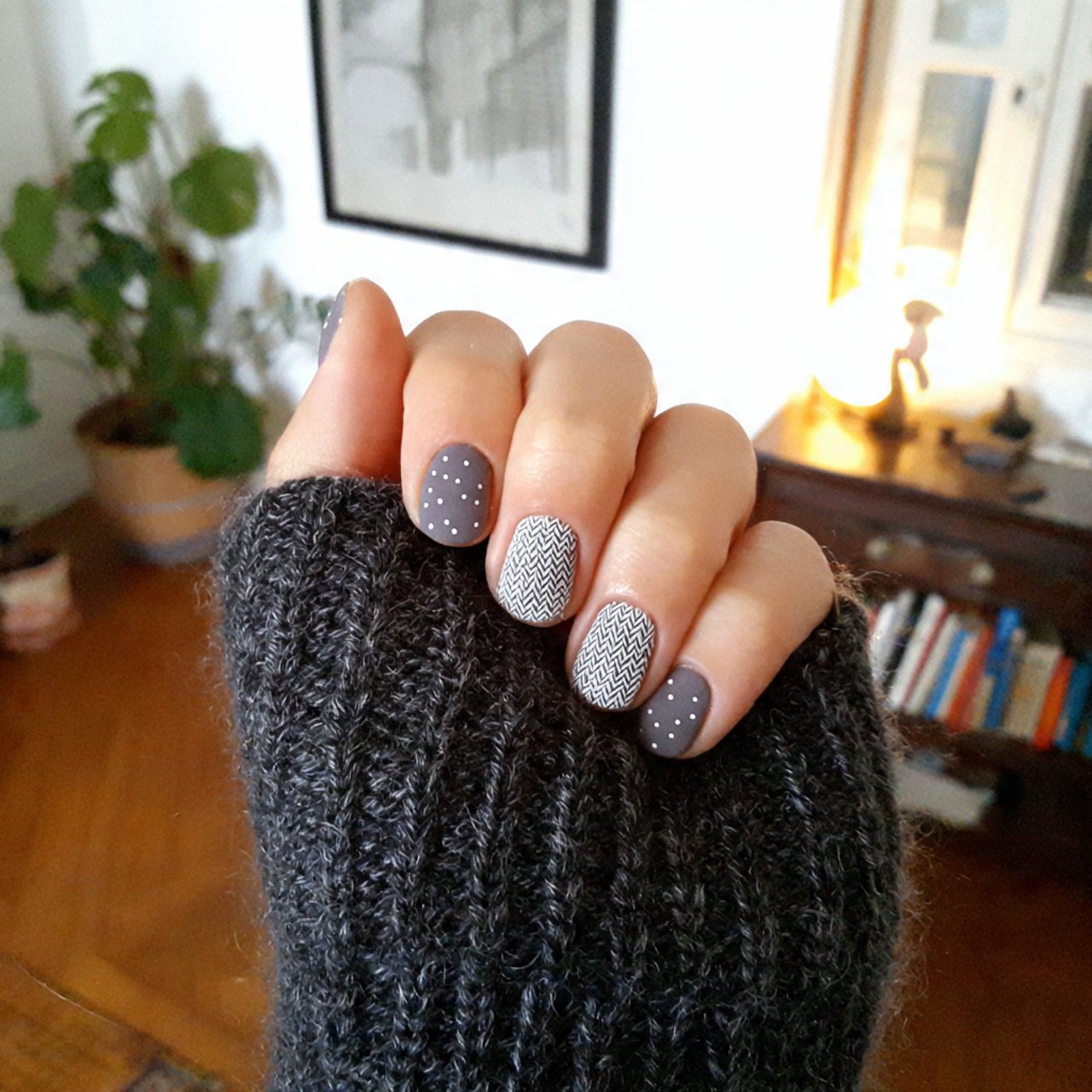 soft gray simple nails