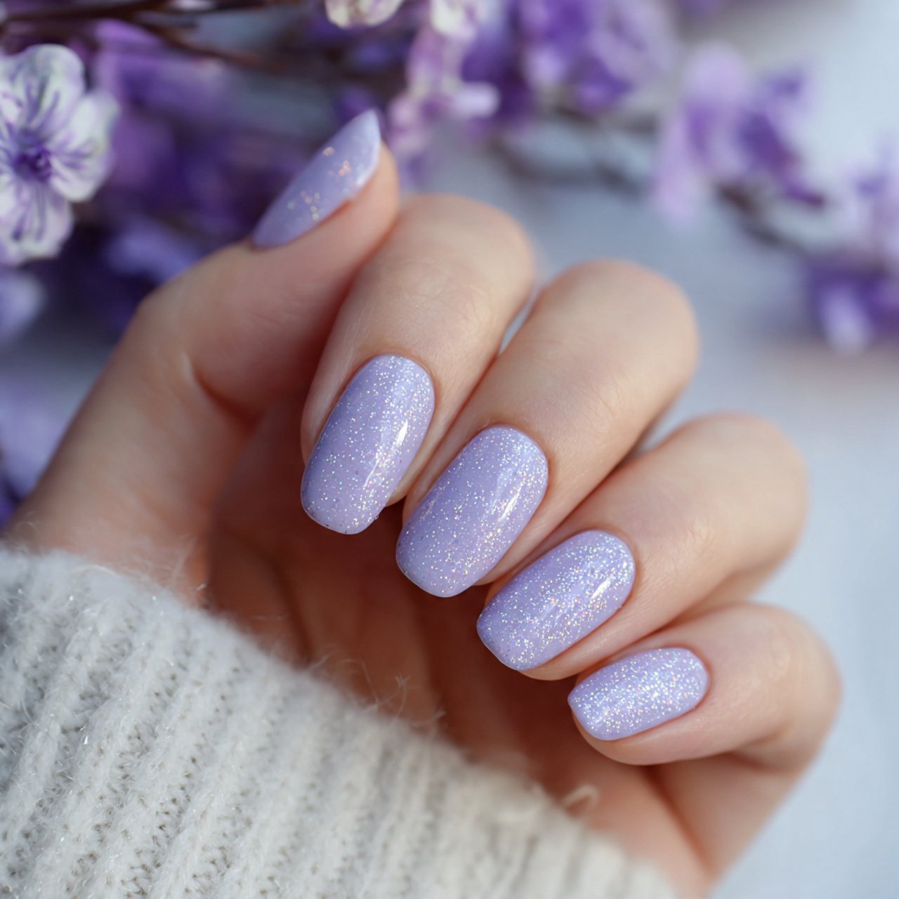 soft lavender sparkly nails