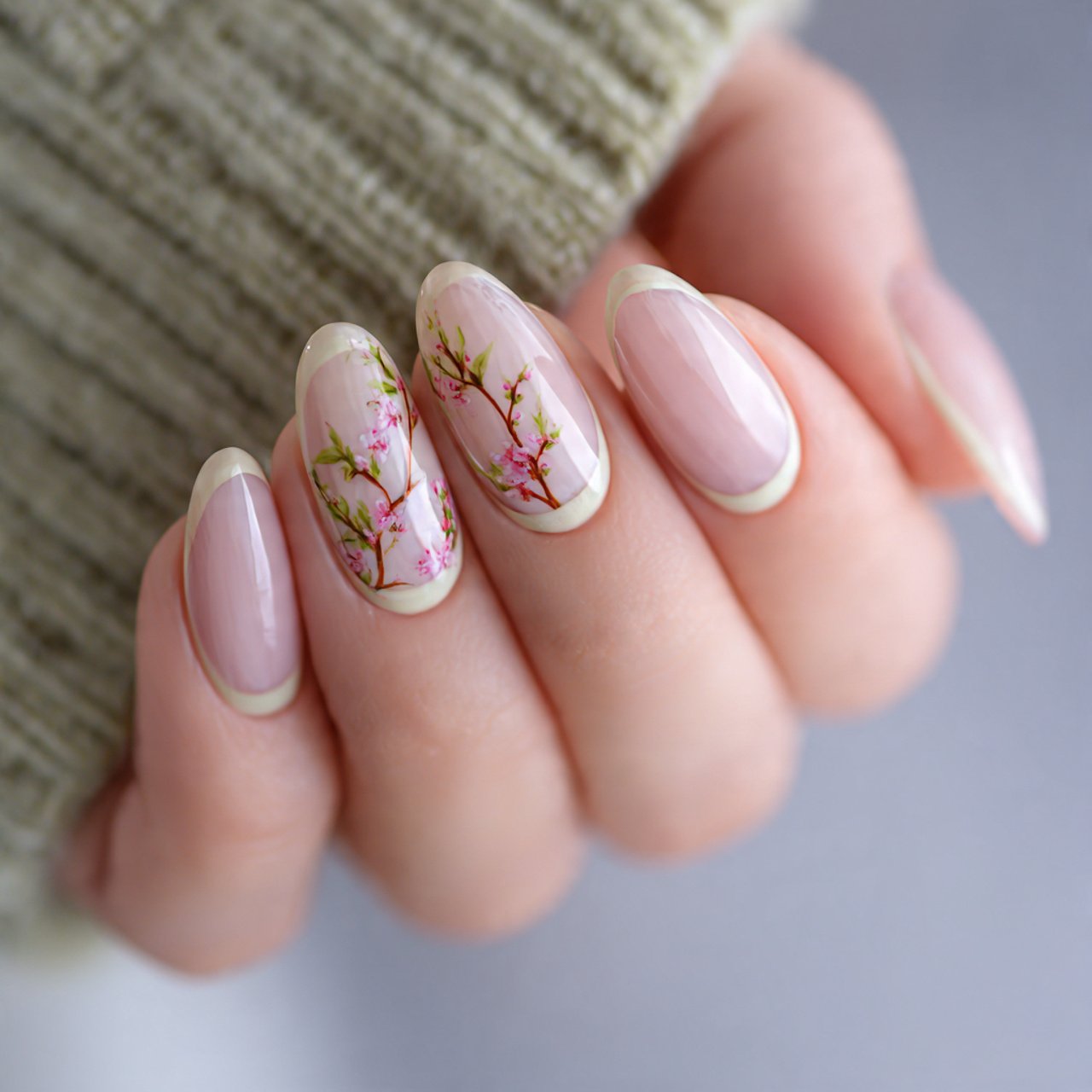 soft micro french almond nails nature look nails