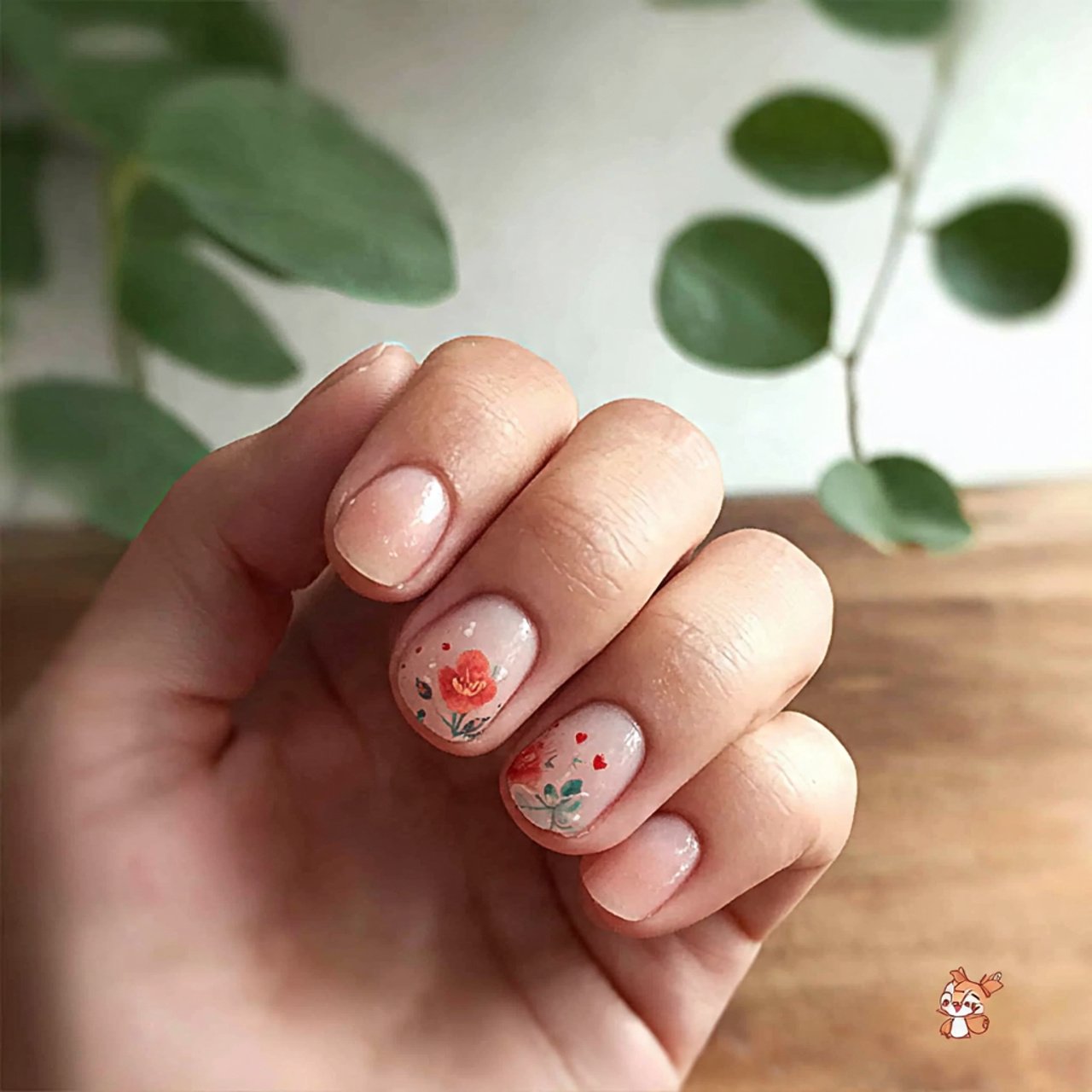 soft peach with tiny heart accents attractive nail