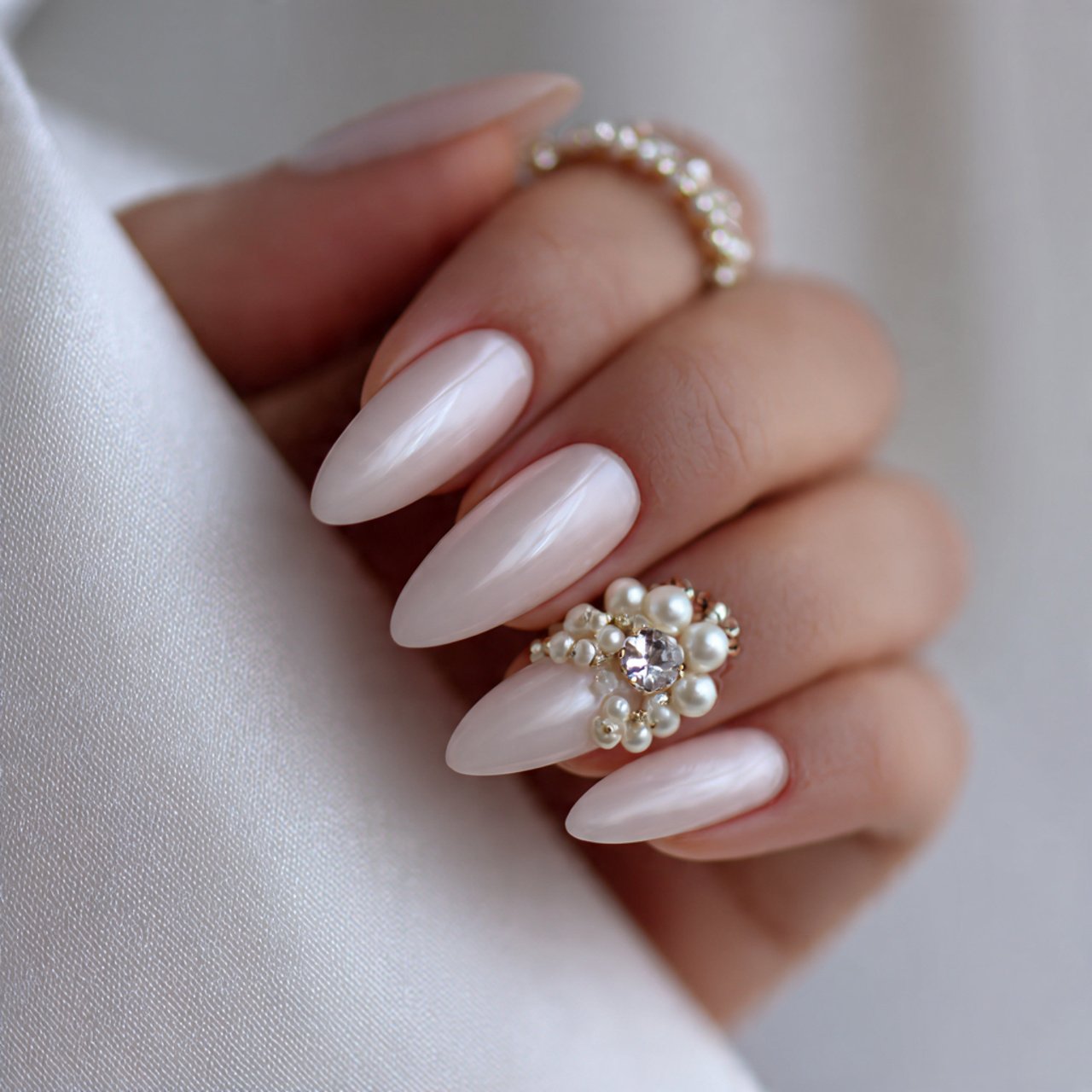 soft pearl accent prom nails