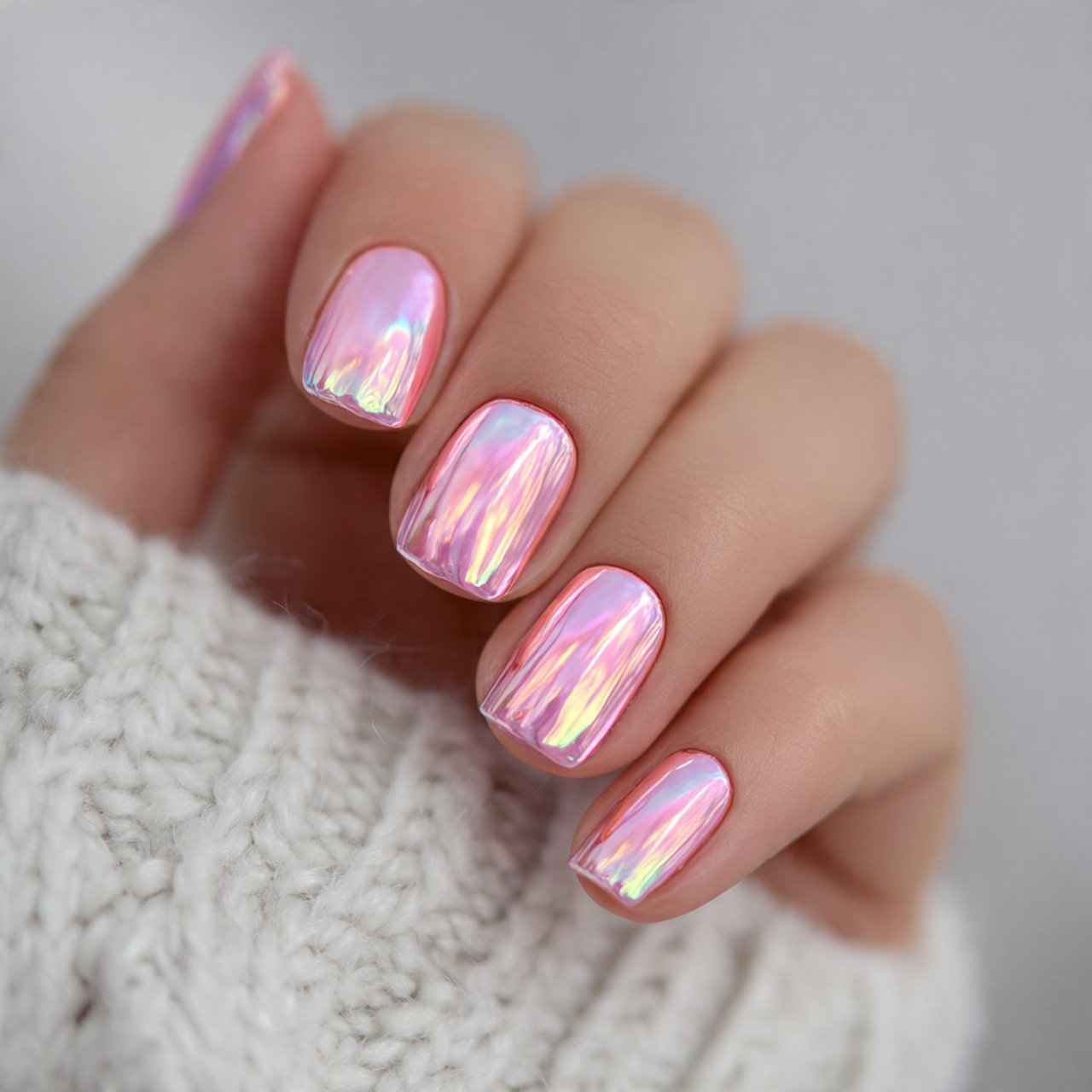 soft pink chrome short nails