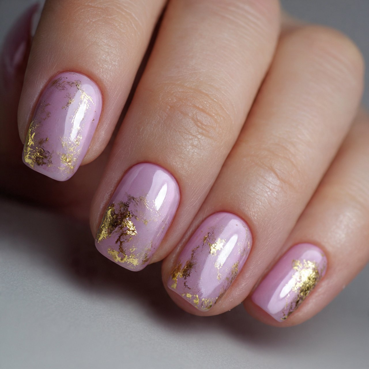 soft pink nails with gold foil great nails