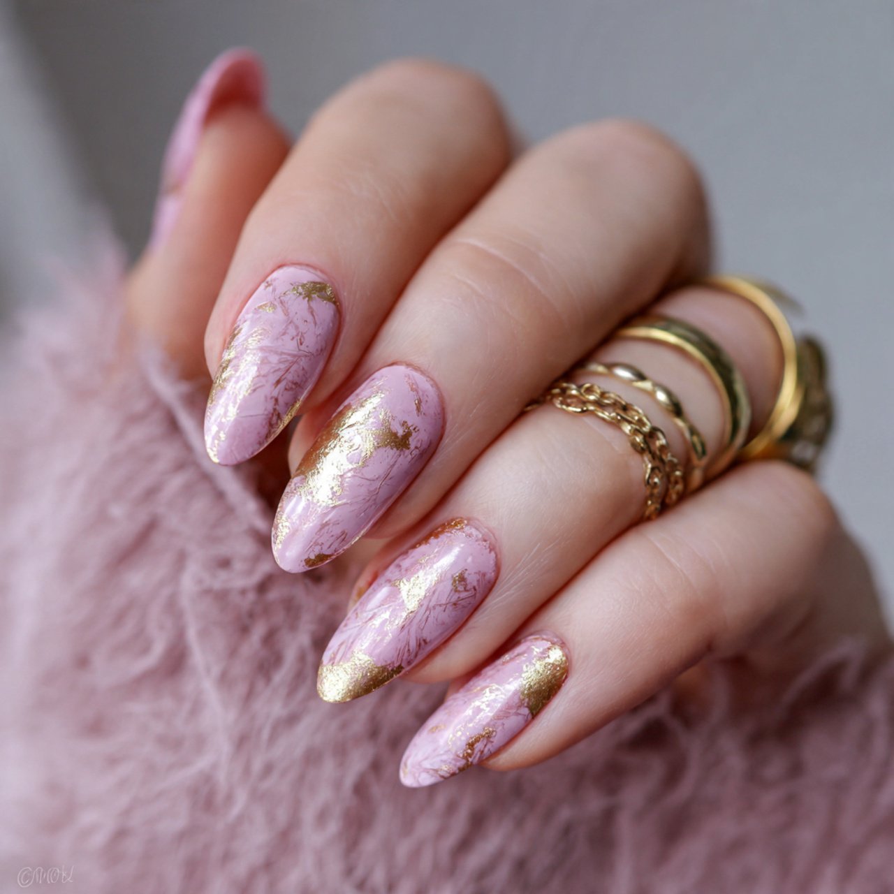 Nail Ideas Pink: Clients Always Come Back For 13 soft pink nails with gold foil supper nails