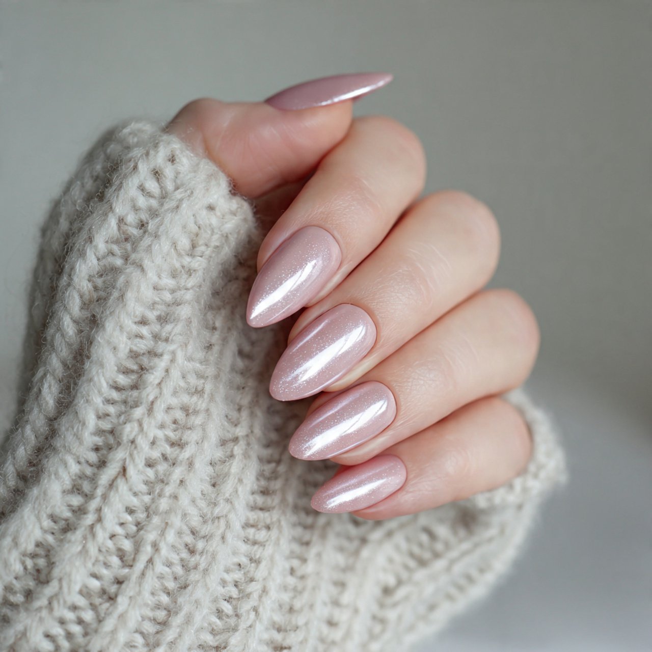 soft pink neutral nails with glazed chrome nails