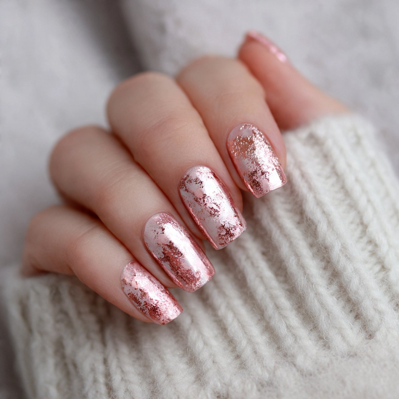 soft rose gold nails