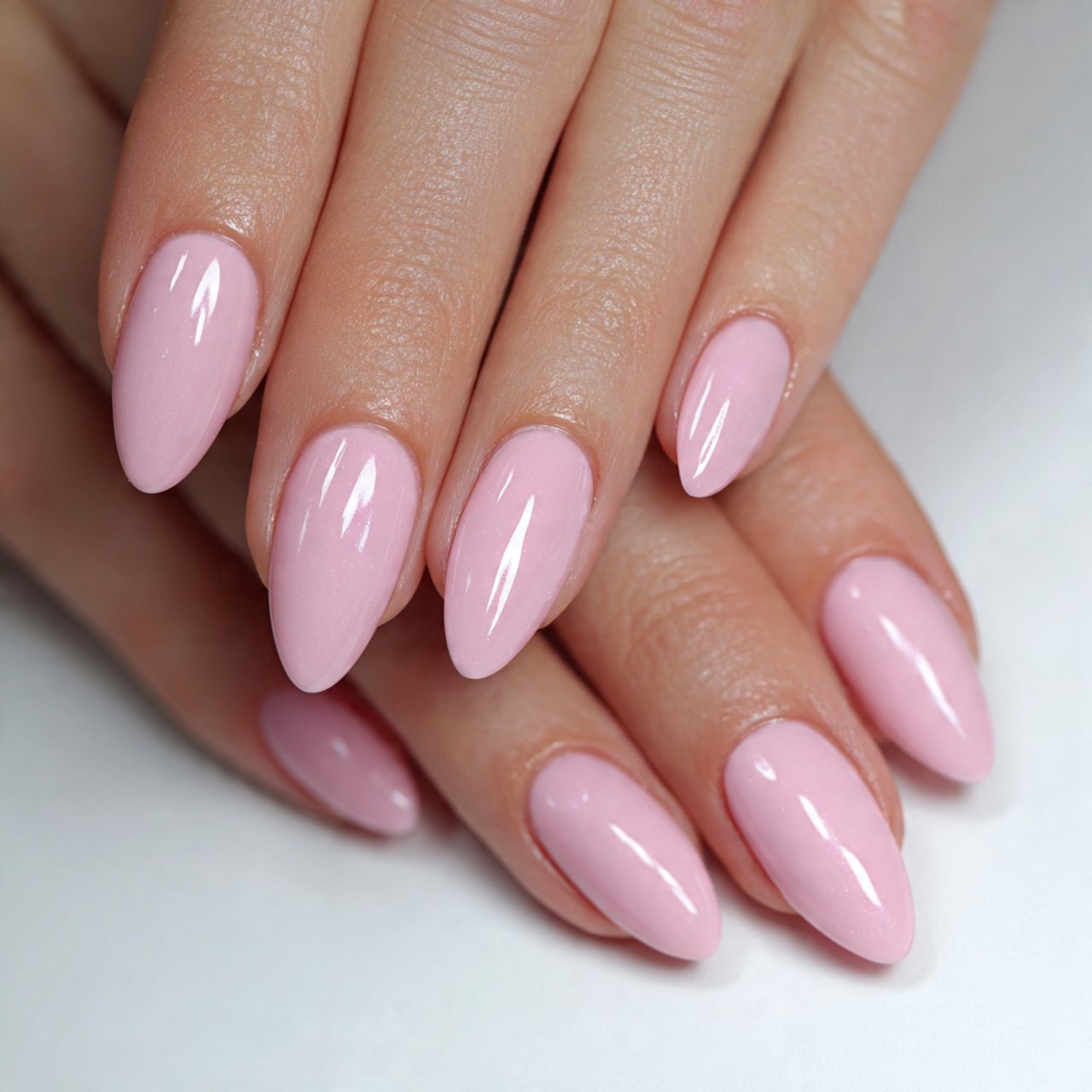 soft rose pink nails with gloss finish nails