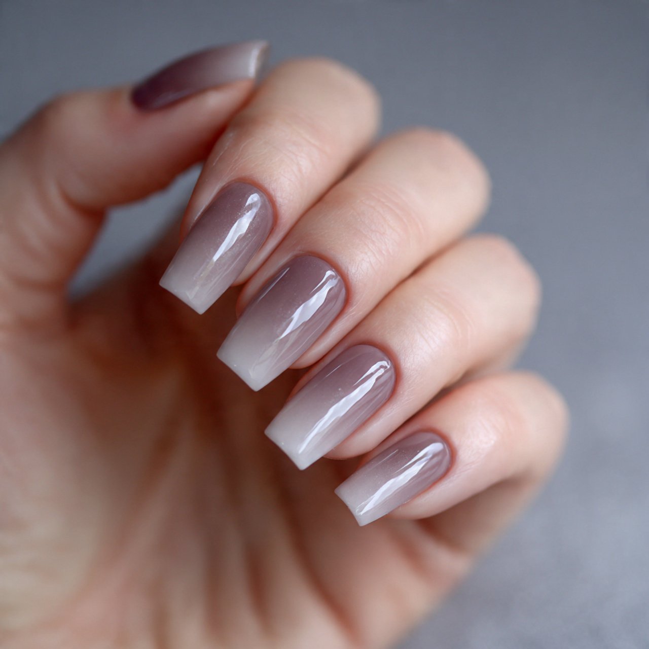 soft taupe ombr short coffin nails pretty nails