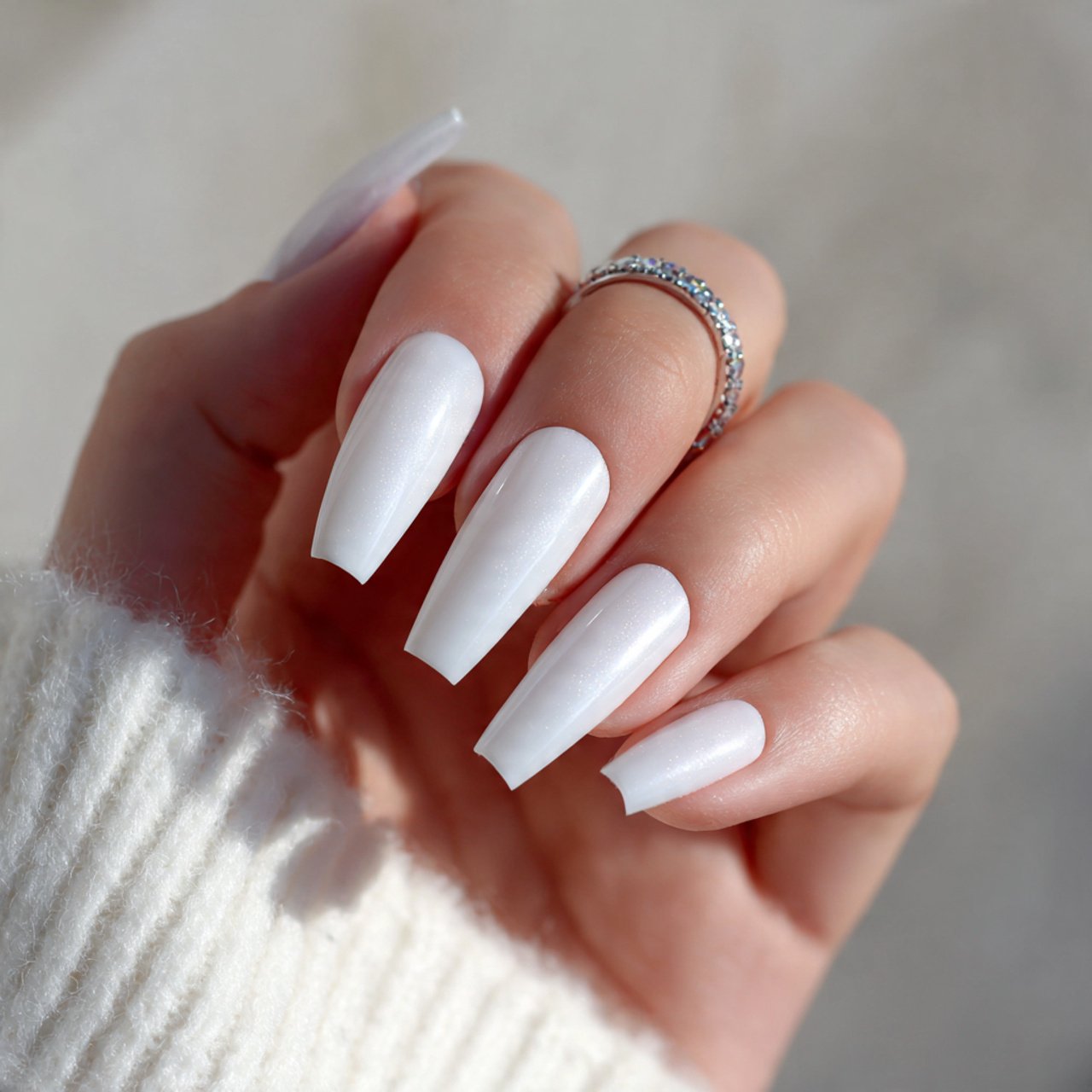 soft white acrylic coffin nails