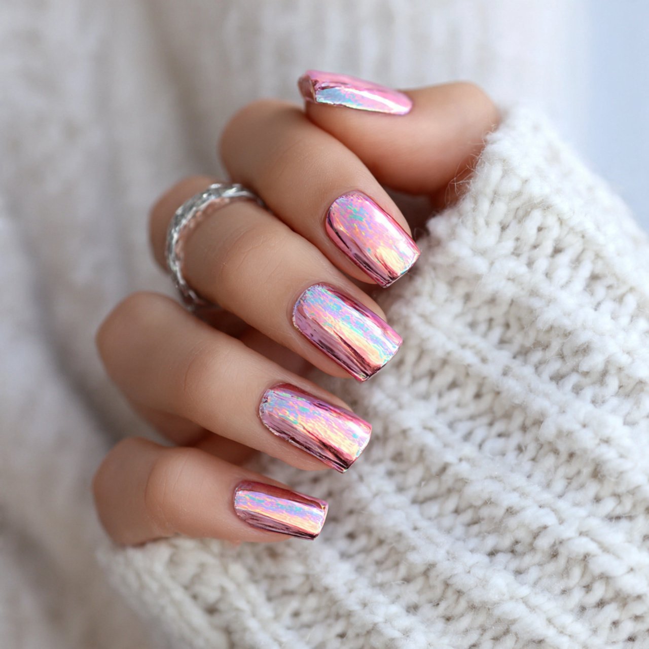 square chrome summer nails