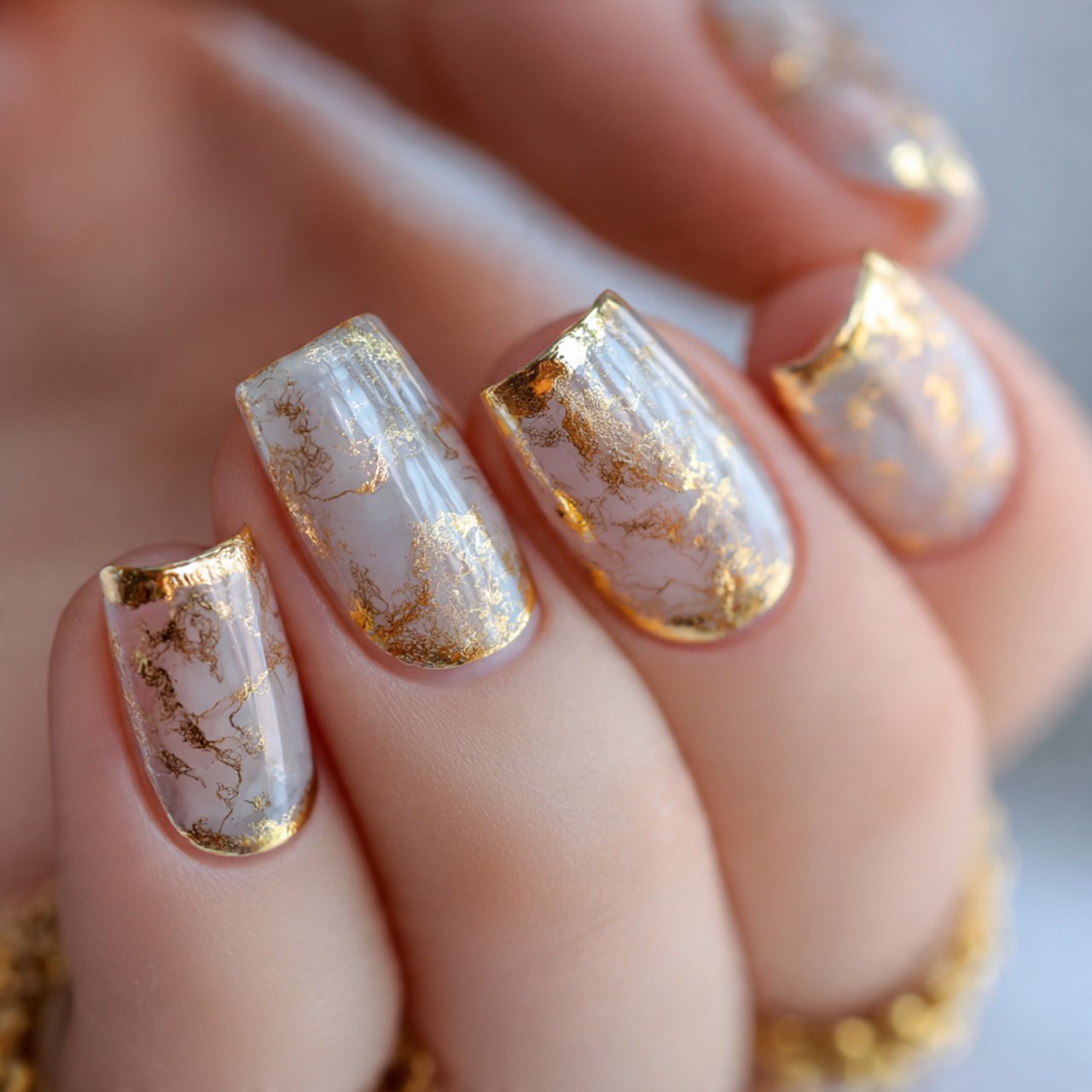 Nail Ideas Square: Nails Wear Beautifully 9 square nails with gold foil flawless nails