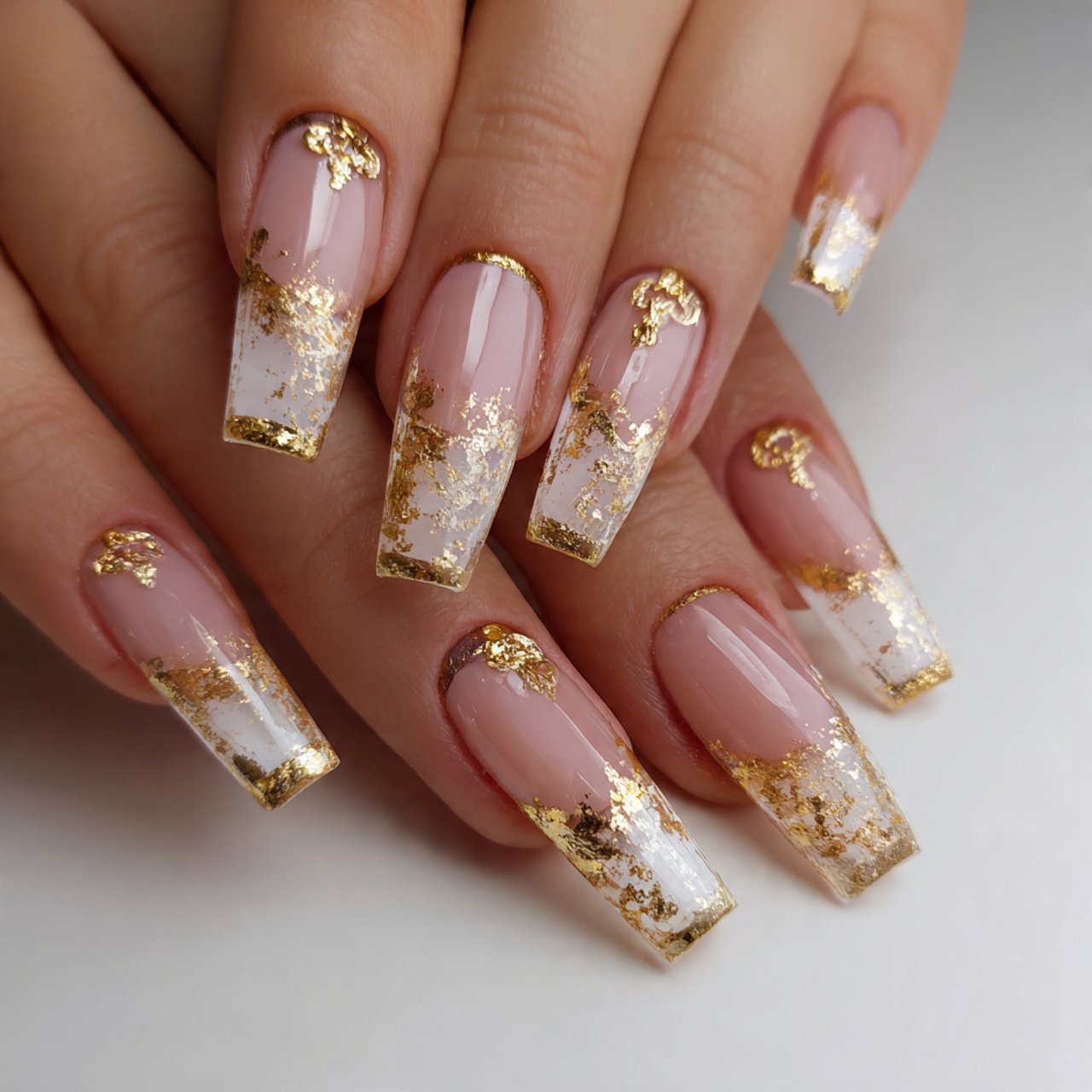 square nails with gold glaze nails