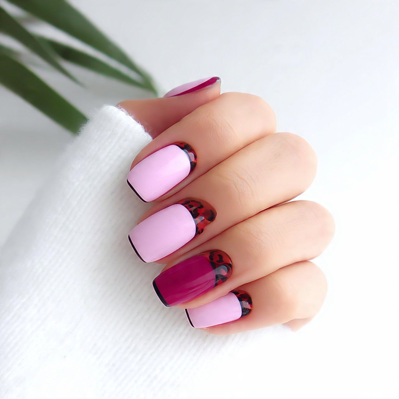 square nails with tortoiseshell accents nature loo