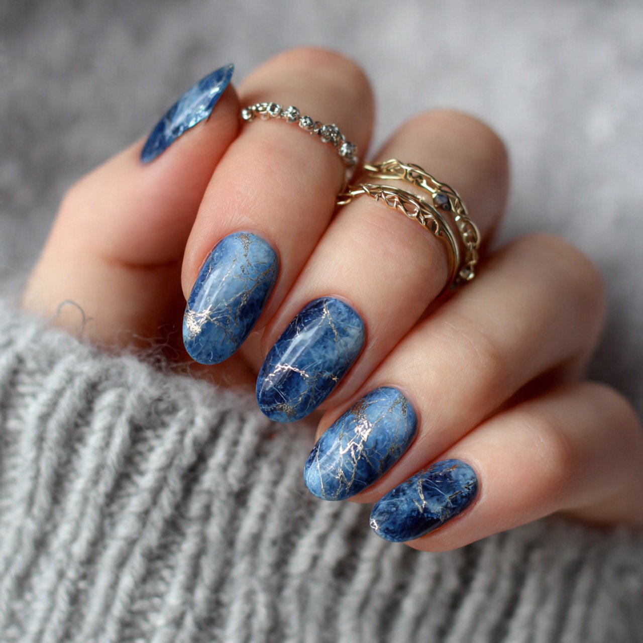 Blue Winter Nails: 15 Chic, Wearable Designs That Look Polished All Season 6 stormy blue marble nails attractive nails