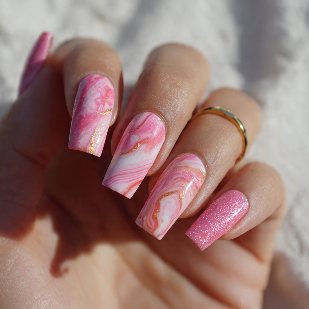strawberry milk swirl nails