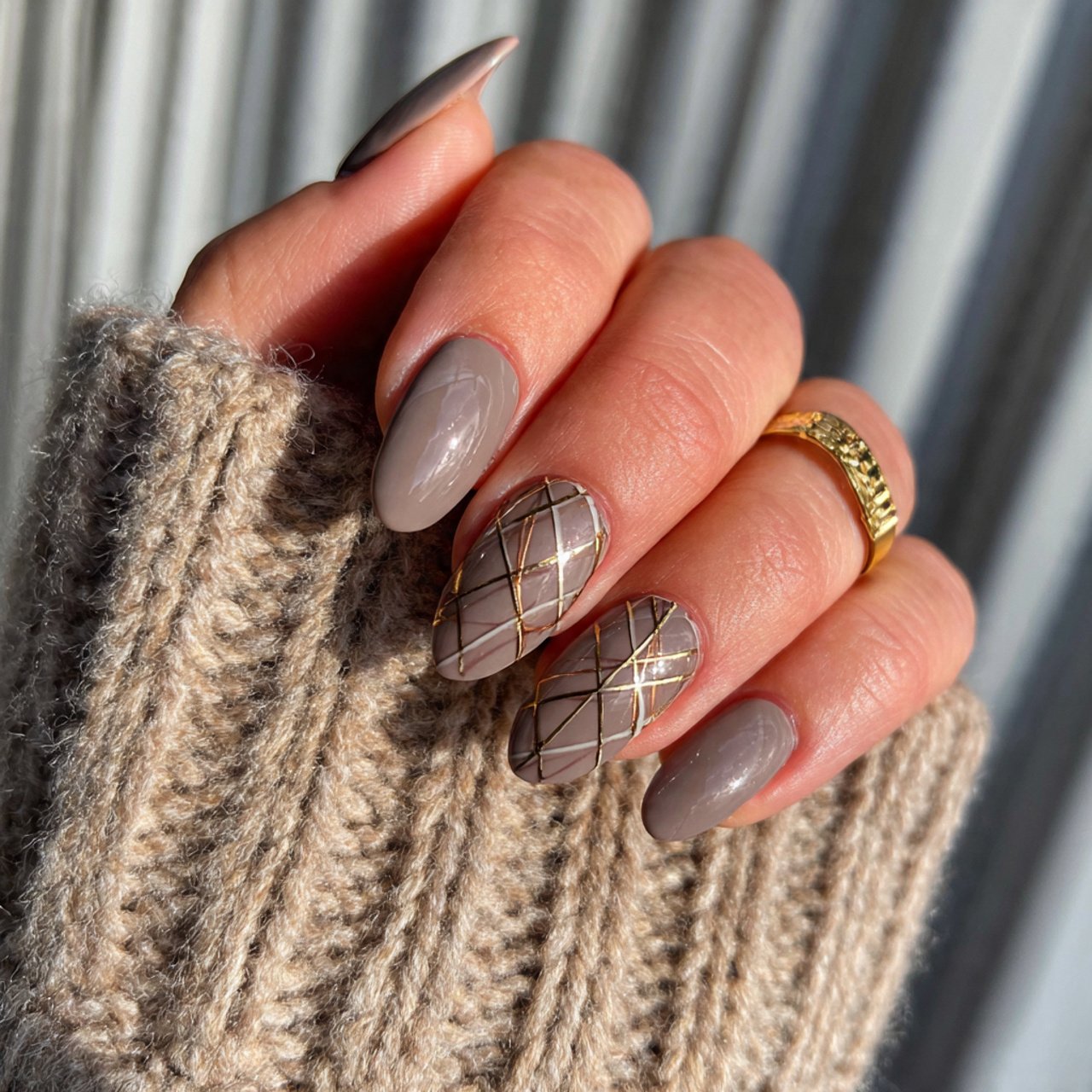 taupe outline almond beautiful nails