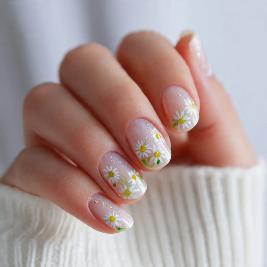 tiny daisy accent nails attractive nails 1