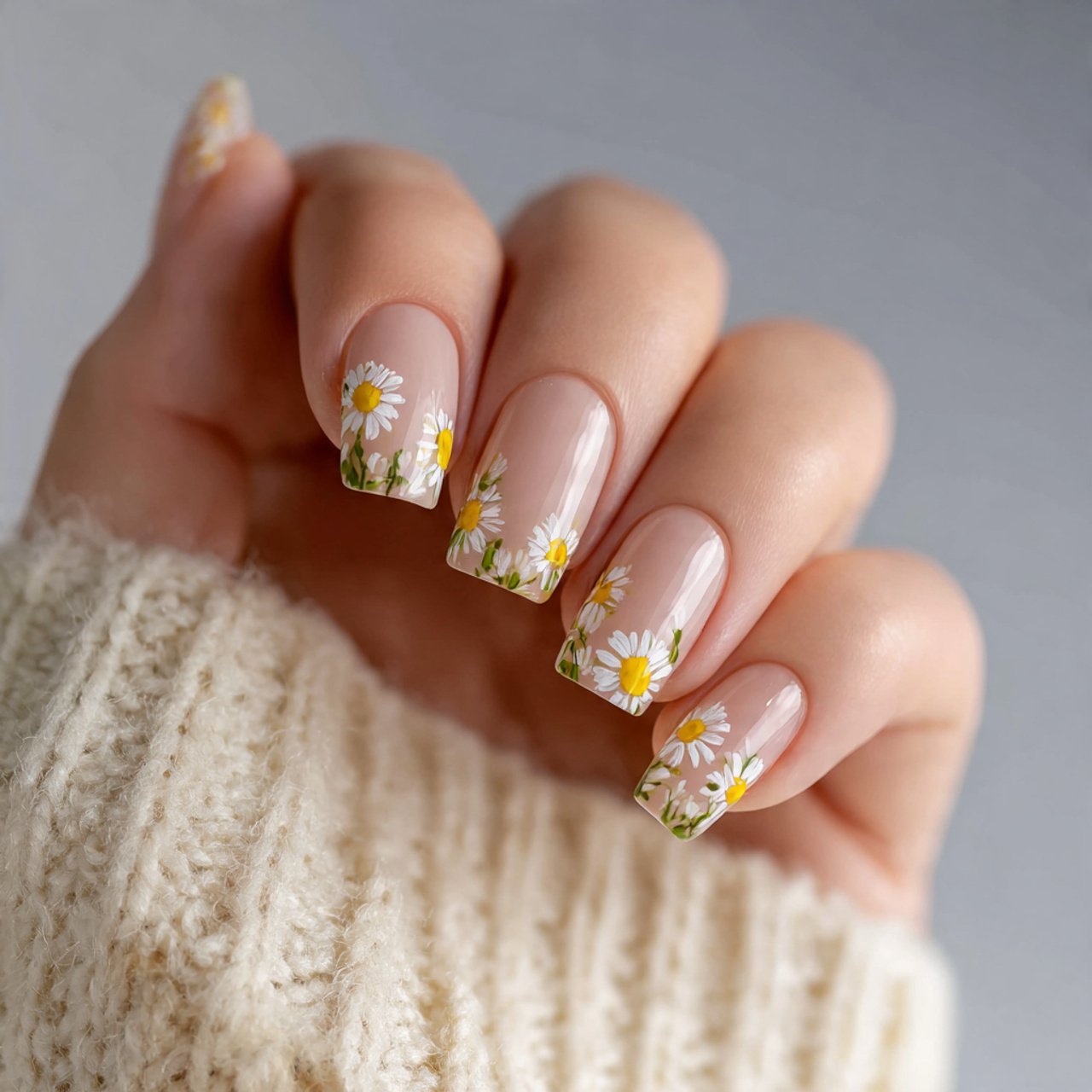 Nails Inspiration Summer: 15 Fresh, Stylish Nail Ideas for a Polished Seasonal Look 10 tiny daisy accent nails nature look nails