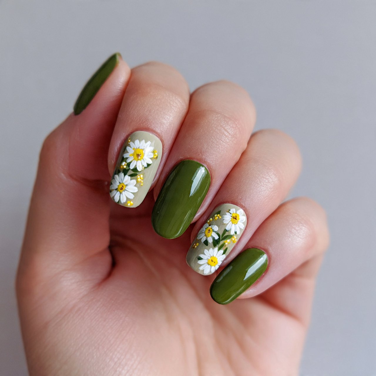 tiny daisy accent nails